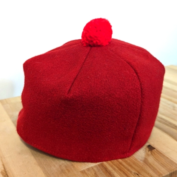 Vintage Accessories Vintage Tall Red Felt Hat With Brim And Pom Pom